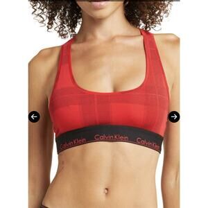 Calvin Klein Women's Modern Unlined Bralette, Plaid Red/Black XS NWT